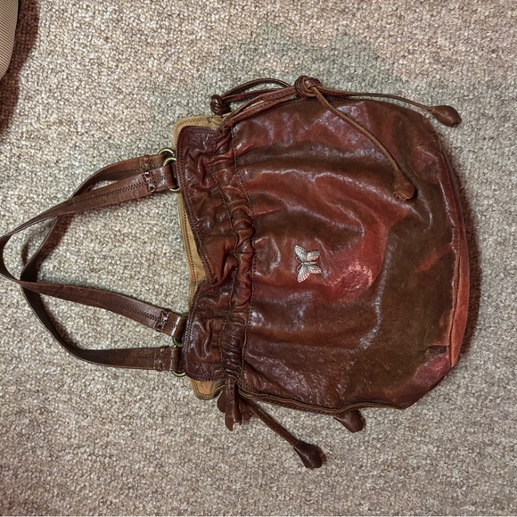 Vintage Y2K Lucky Brand Butterfly Leather shoulder bag Large brown - Picture 7 of 8
